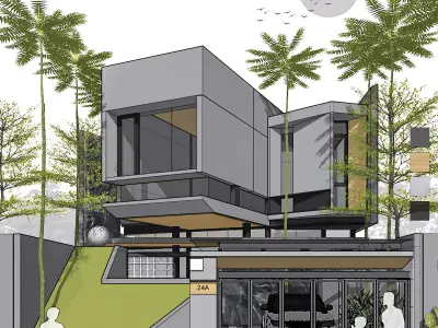 3D Model Modern House Contemporary Cantilever 3D model