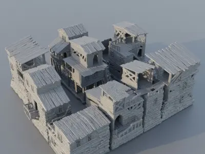 Modular Slum District Tabletop Terrain 28 mm 3D print model