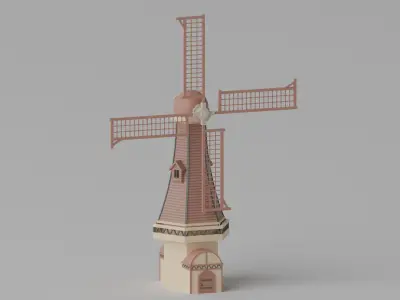 Cartoon Medieval Windmill Low-poly 3D model