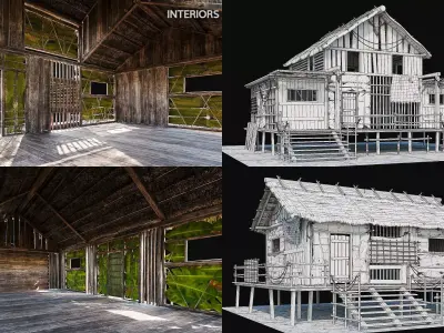 ISLAND 01 with INTERIORS 4K TEXTURES Low-poly 3D model