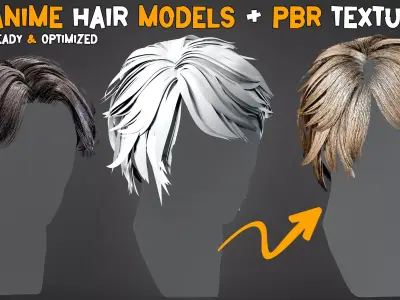 10 Anime Hair Model and PBR Texture   Vol 04 Low-poly 3D model