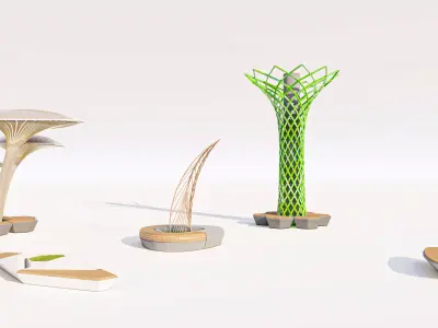 Parametric Organic Outdoor Seating and Shade Collection Low-poly 3D model