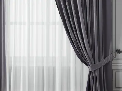 Curtain room with curtains and wooden floor 3D model