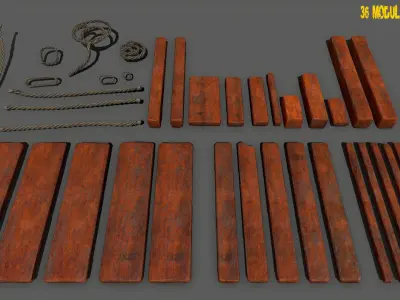 Wood and Rope Low-poly 3D model