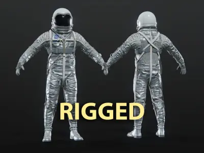 Mercury Navy Mark IV Silver Spacesuit Rigged 3D model