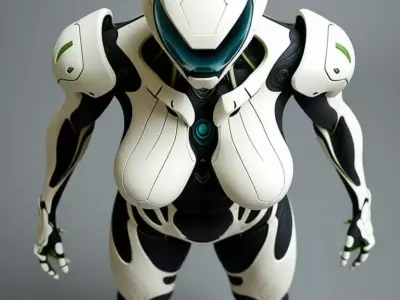 Futuristic Female Cyborg Sleek Black Armor Glowing 3D lowpoly Low-poly 3D model