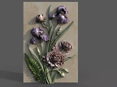floral relief sculptu 4 3D model