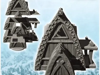 Thatched Viking house with canopy and motifs 25 - North Northern 3D print model
