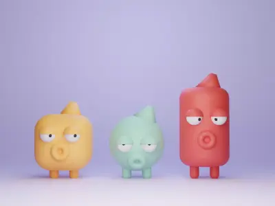 blender 3D model-Three colorful Low-poly Monsters Low-poly 3D model