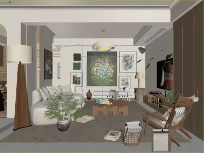 Pixels and Flowers living room interior scene 3D model