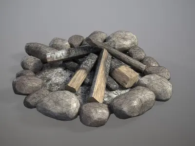 Bonfire with logs and rocks Low-poly 3D model