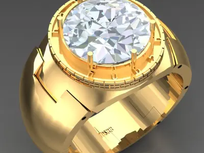 Light Gold Diamond Men Ring 2MR057 3D model
