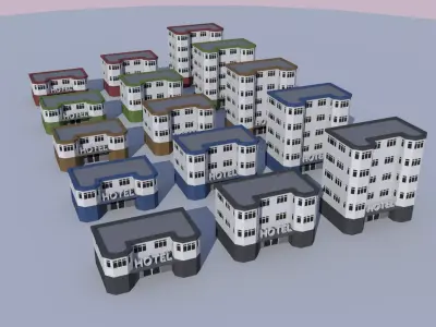 Cartoon Building Low Poly Building Commercial Hotel Low-poly 3D model