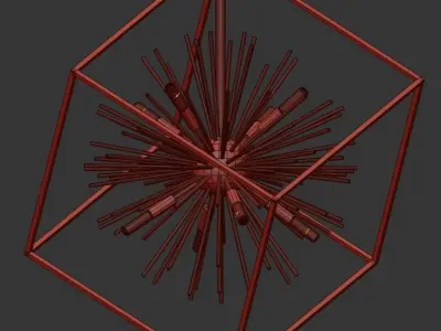 Sunburst cube pendant light gold 3D model