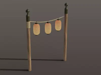 Japanese lantern pole Low-poly 3D model