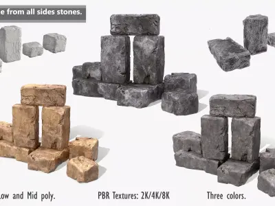 Stones rock set 01 Four high-detailed pieces - 3 colors Low-poly 3D model