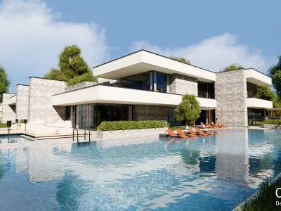 7 Modern house neighborhood with interior For Blender 3D model