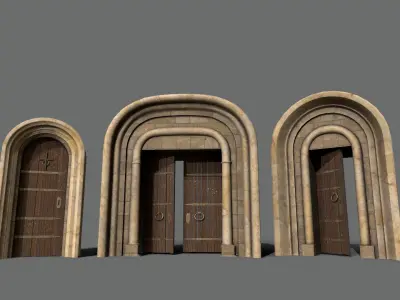 Medieval Door Set Low-poly 3D model