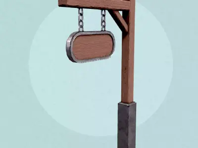Medieval Wooden Signboard Free low-poly 3D model