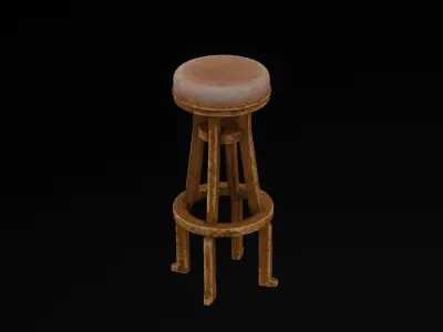 Wooden Stool  Low-poly 3D model