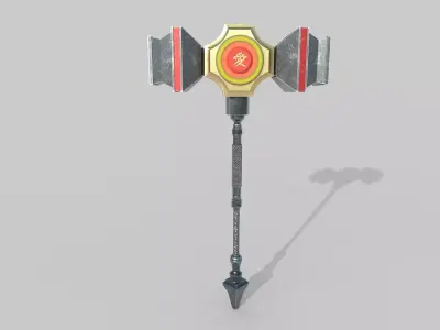 Hammer weapon with light Low-poly 3D model