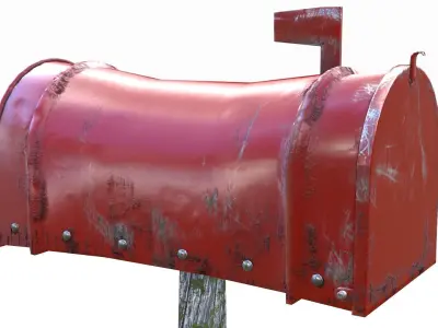 Old red Mailbox Lowpoly Low-poly 3D model