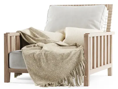 Wooden garden chair with plaid  3D model