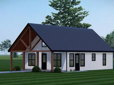 Modern Tiny American Farmhouse 3D Exterior Model Single Story  3D model