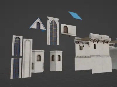 modular medieval building parts with 4k pbr textures  Low-poly 3D model