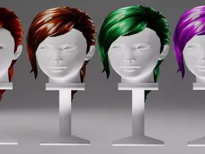 Stylized Female Hair 4 colors -PBR -SC-1 Low-poly 3D model