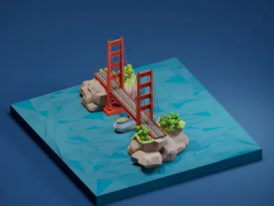 Golden Gate Bridge Low-poly 3D model buy