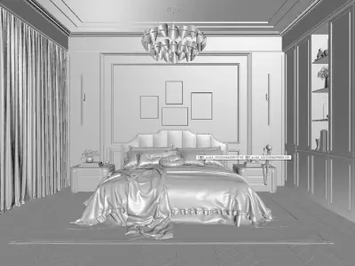 American style retro bedroom 3D model 3D model