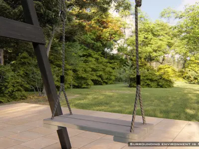 Classic wooden swing set with ropes 3D model