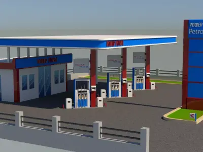 Cartoonic Petrol Station Low Poly Low-poly 3D model