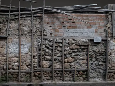 Old Abandoned Stone Wall Low-poly 3D model