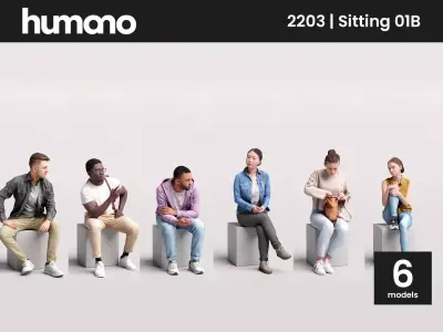 Humano 6-Pack - SITTING SEATED MAN WOMAN PEOPLE - 6x 3D models B