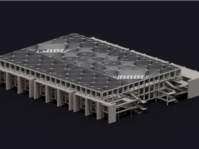 Brutalist Industrial Podium Building 12 Low-poly 3D model