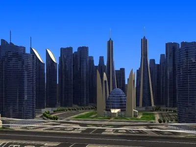 Cityscape city in shape of triangle Low-poly 3D model