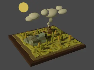 House in the forest ready to game low poly Low-poly 3D model