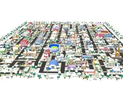 cartoon city Low-poly 3D model