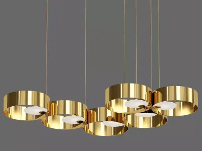 SOUND gold pendant light with four circles hanging from it 3D model