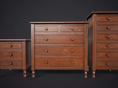 Vintage Bedroom Furniture Set Low-poly 3D model