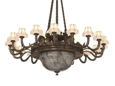 Antique Chandelier Silver over Bronze and Alabaster 3D model