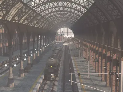 Train Station Low-poly 3D model