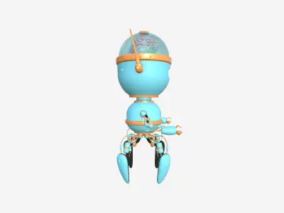 Brain Robot G09 Blue Orange - SciFi Character Design Low-poly 3D model