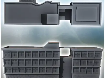 Modern Flat Roof Hospital with Wave Architecture Intact Version  3D print model