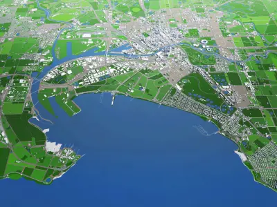 Melbourne City And Surroundings Australia Low Poly VR AR   Low-poly 3D model