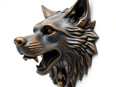 Wolf Head Bronze Door Knocker Sculpture model pack Low-poly 3D model