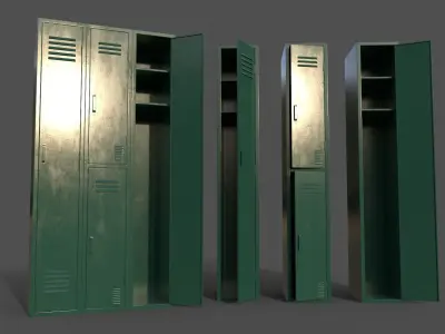 PBR School Gym Locker 04 - Green Dark Low-poly 3D model