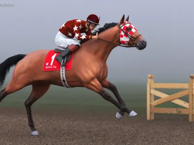  Running Bay Racing Horse with Jokey 